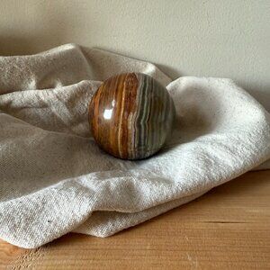 Polished Banded Onyx Stone Sphere | Earth Tone Decor | Natural Stone Orb